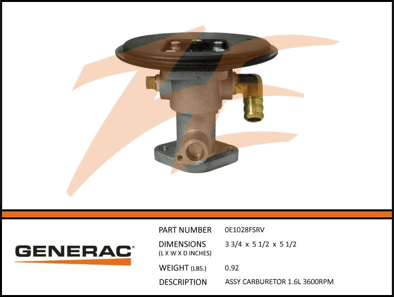 Generac 0E1028FSRV (Replaced by 0E0589) Carburetor Assembly 1.6L 3600 RPM