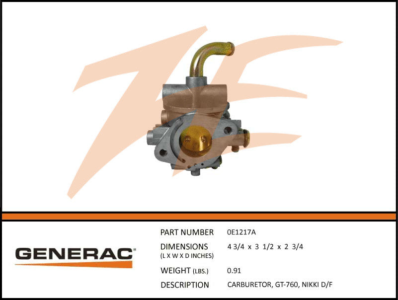 Generac 0E1217A Carburetor GT760 Nikki D/F DROP SHIP ONLY