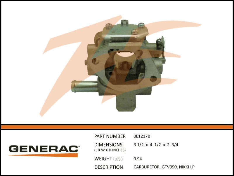 Generac 0E1217B Carburetor GTV990 Nikki LP DROP SHIP ONLY