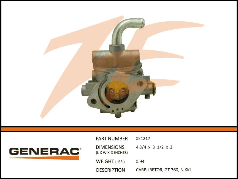 Generac 0E1217 Carburetor GT760 Nikki DROP SHIP ONLY