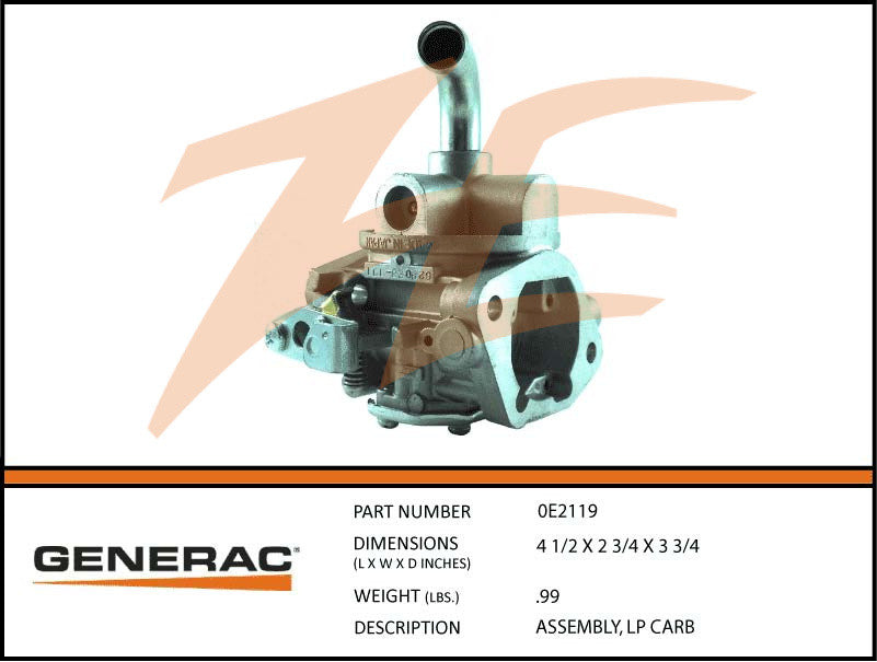 Generac 0E2119 LP Carburetor Assembly DROP SHIP ONLY
