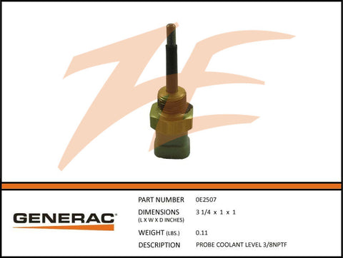 Generac 0E2507 Coolant Level Probe 3/8 NPTF