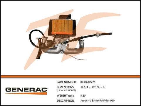 Generac 0E33630SRV Carburetor and Manifold Assembly GT990