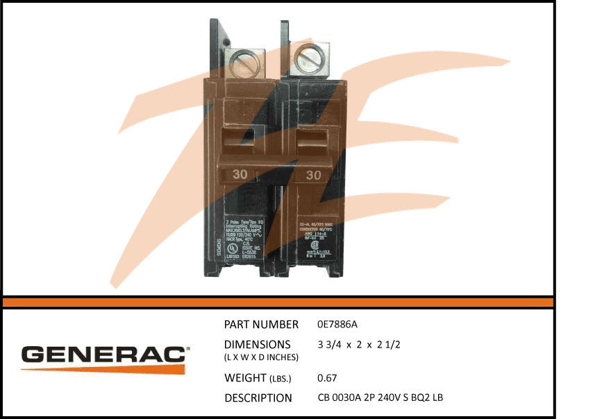 Generac 0E7886A Circuit Breaker 30A 2 Pole 240V