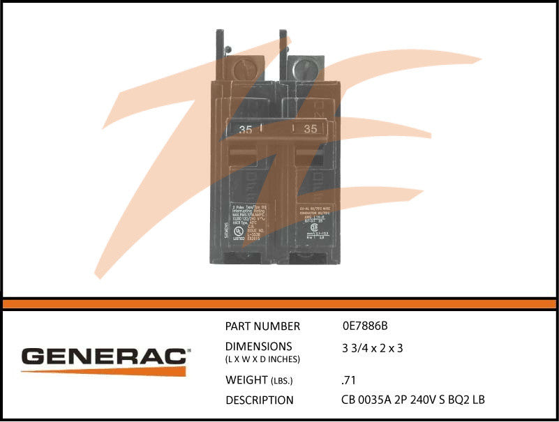 Generac 0E7886B Circuit Breaker 35A 2 Pole 240V