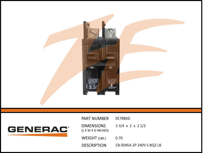 Generac 0E7886D Circuit Breaker 45A 2 Pole 240V