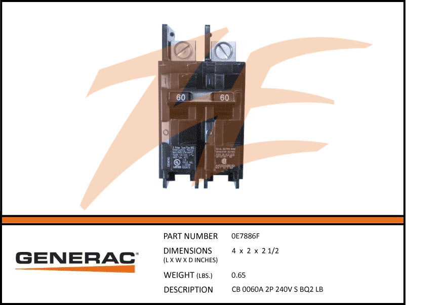 Generac 0E7886F Circuit Breaker 60A 2 Pole 240V