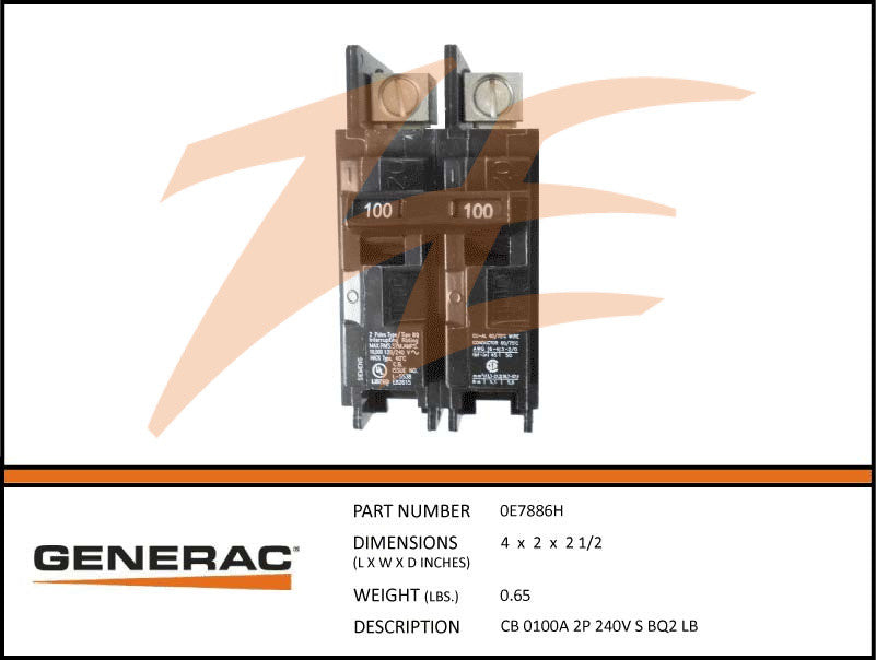 Generac 0E7886H Circuit Breaker 100A 2 Pole 240V