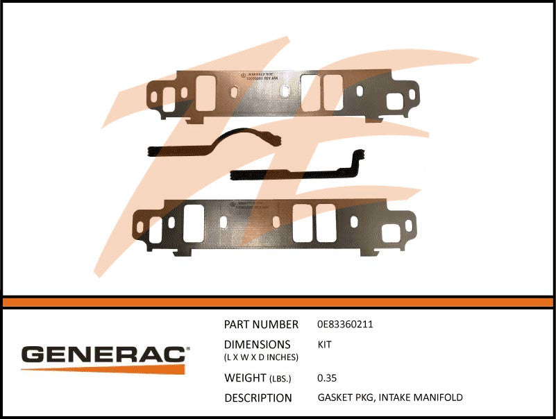 Generac 0E83360211 Intake Manifold Gasket Package