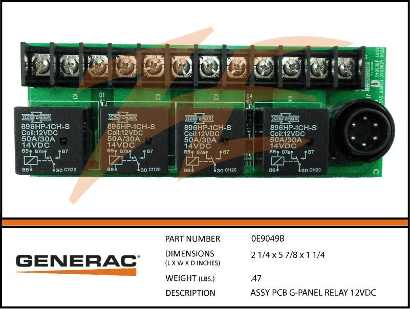 Generac 0E9049B PCB G-Panel Relay 12Vdc Assembly