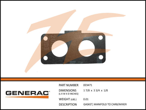 Generac 0E9471 Manifold to Carburetor/Mixer Gasket