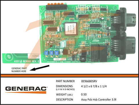 Generac 0E96680SRV PCB Controller Assembly 3.9L