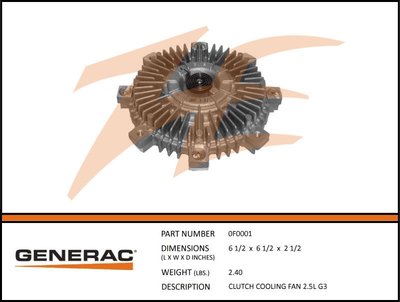 Generac 0F0001 Cooling Fan Clutch 2.5L G3 DROP SHIP ONLY