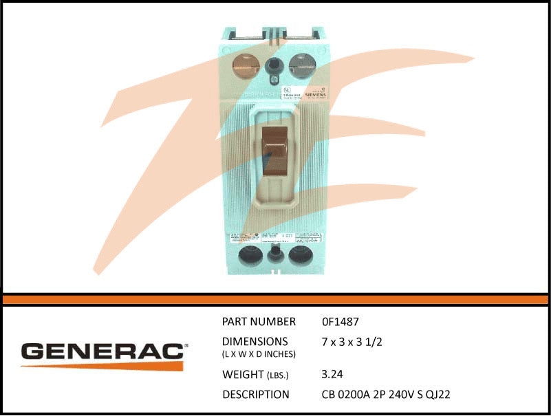 Generac 0F1487 200A Circuit Breaker 2 Pole 240V DROP SHIP ONLY