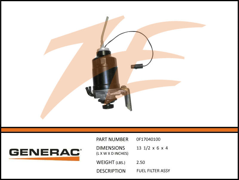 Generac 0F17040100 Fuel Filter Assembly DROP SHIP ONLY