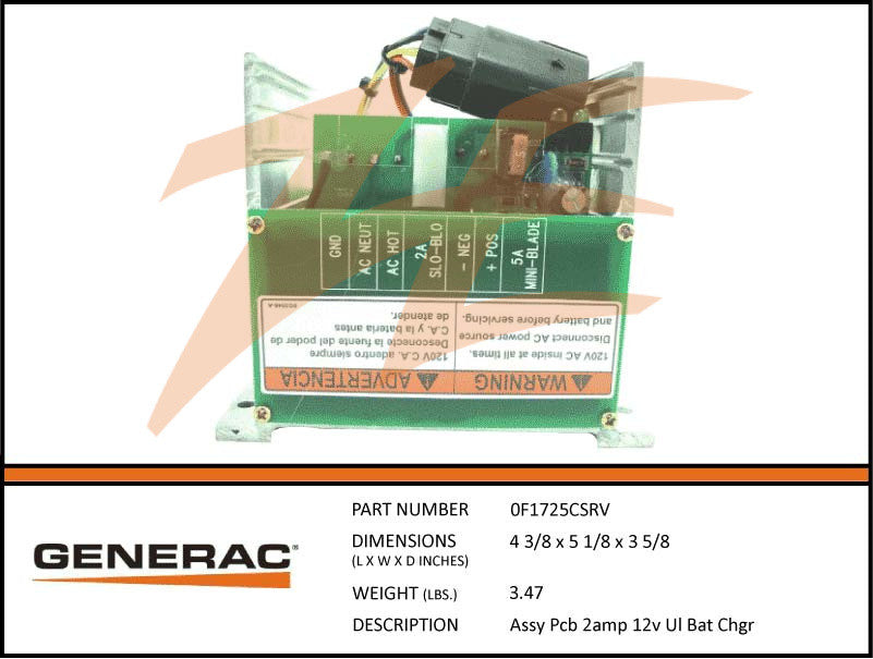 Generac 0F1725CSRV PCB 2A 12V Battery Charger Assembly