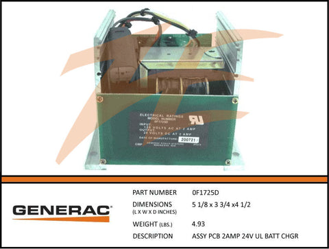 Generac 0F1725D PCB 2A 24V Battery Charger Assembly