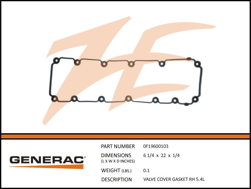 Generac 0F19600103 Valve Cover Gasket 5.4L Right Side DROP SHIP ONLY