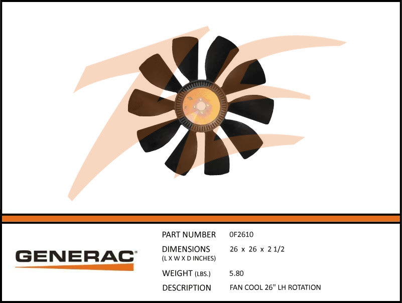 Generac 0F2610 Cooling Fan 26" LH Rotation DROP SHIP ONLY