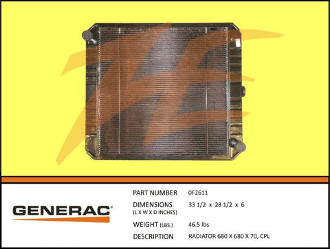 Generac 0F2611 Radiator 680 X 680 X 70, CPL    DROP SHIP ONLY