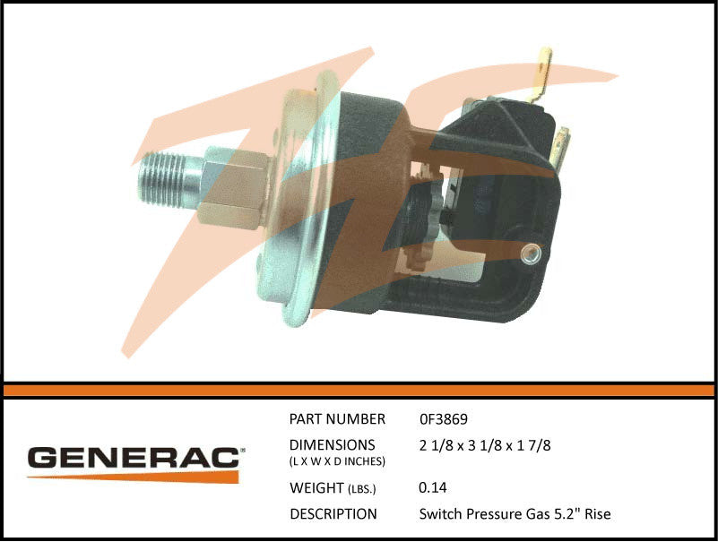 Generac 0F3869 Gas Pressure Switch 5.2" Rise