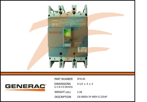 Generac 0F4145 Circuit Breaker 60A 3 Pole 480V