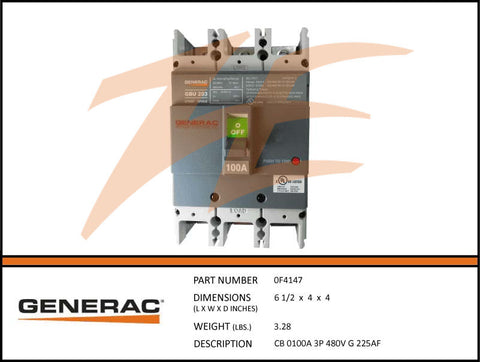 Generac 0F4147 Circuit Breaker 100A 3 Pole 480V