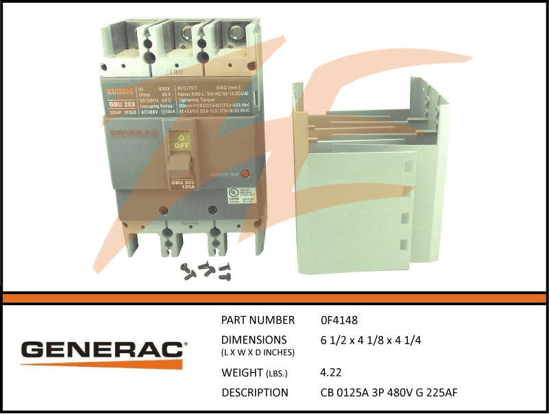 Generac 0F4148 Circuit Breaker 125A 3 Pole 480V