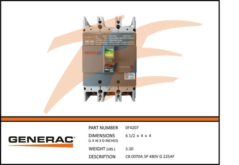 Generac 0F4207 Circuit Breaker 70A 3 Pole 480V