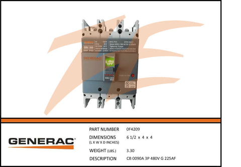 Generac 0F4209 Circuit Breaker 90A 3 Pole 480V
