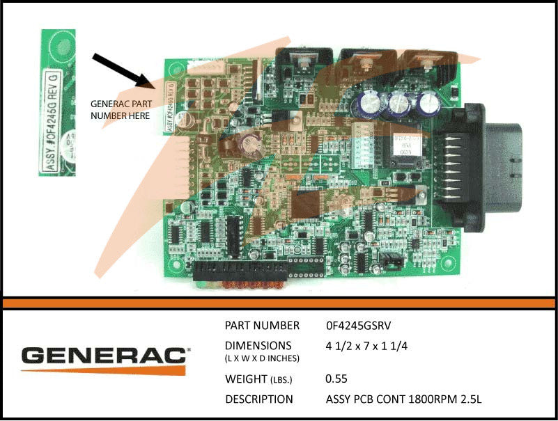 Generac 0F4245GSRV Control PCB CPL1 Assembly 1800 RPM 2.5L