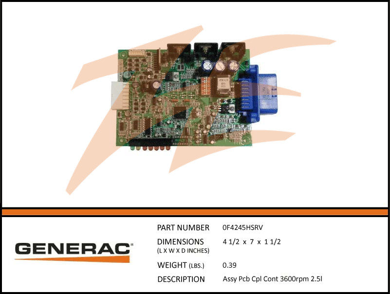 Generac 0F4245HSRV Control PCB CPL1 Assembly 3600 RPM 2.5L