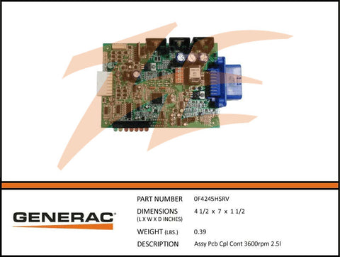 Generac 0F4245HSRV Control PCB CPL1 Assembly 3600 RPM 2.5L
