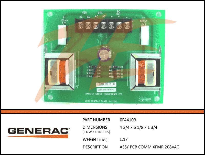 Generac 0F4410B Transformer PCB Assembly 208V