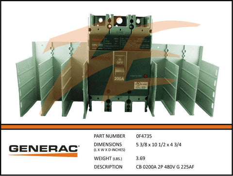 Generac 0F4735 Circuit Breaker 200A 2 Pole 480V