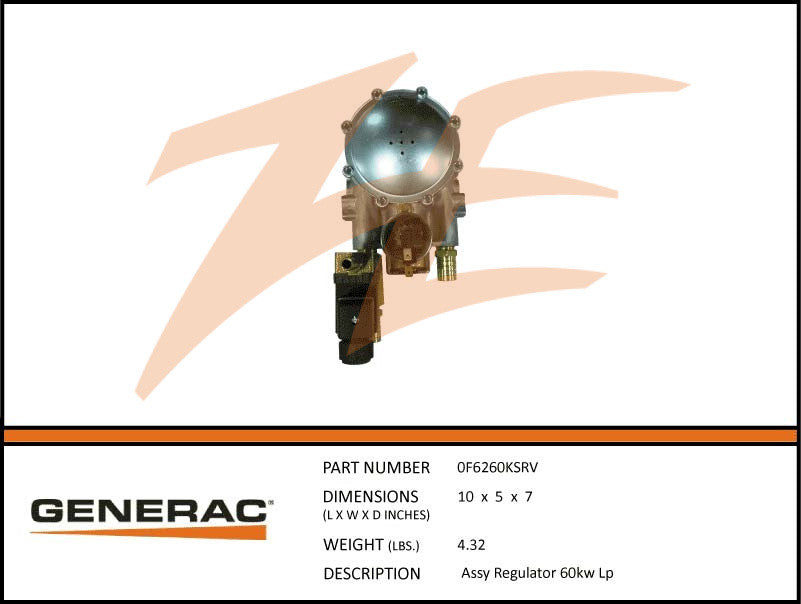 Generac 0F6260KSRV Fuel Regulator Assembly 60kW LP