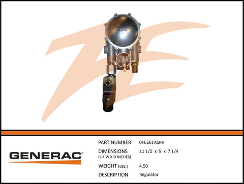 Generac 0F6261ASRV Fuel Regulator Assembly