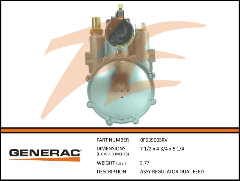 Generac 0F63900SRV Fuel Regulator Assembly Dual Feed