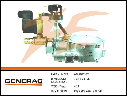 Generac 0F6390BSRV Fuel Regulator Assembly 2.4L
