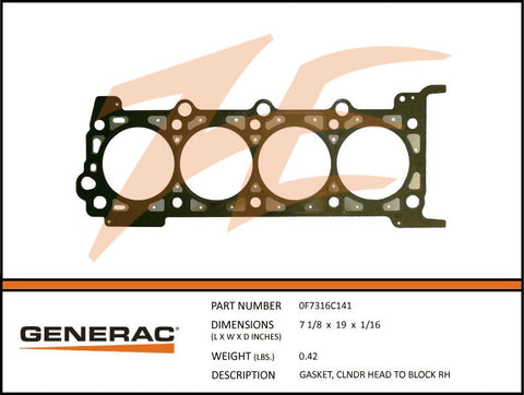 Generac 0F7316C141 Cylinder Head Gasket Right DROP SHIP ONLY