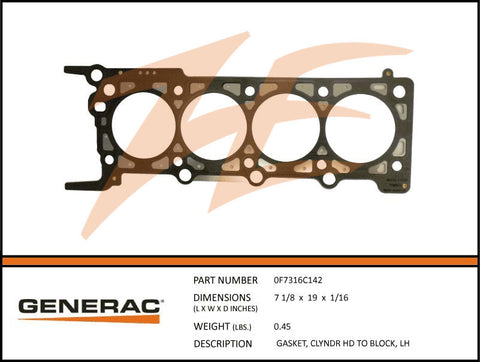 Generac 0F7316C142 Cylinder Head Gasket Left DROP SHIP ONLY