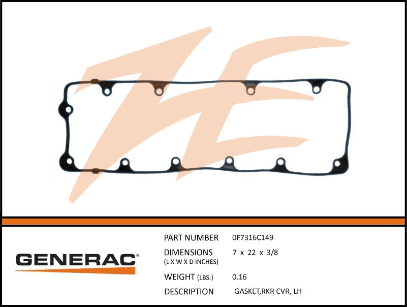 Generac 0F7316C149 Rocker Cover Gasket Left Side DROP SHIP ONLY