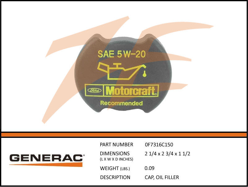 Generac 0F7316C150 Oil Filler Cap DROP SHIP ONLY