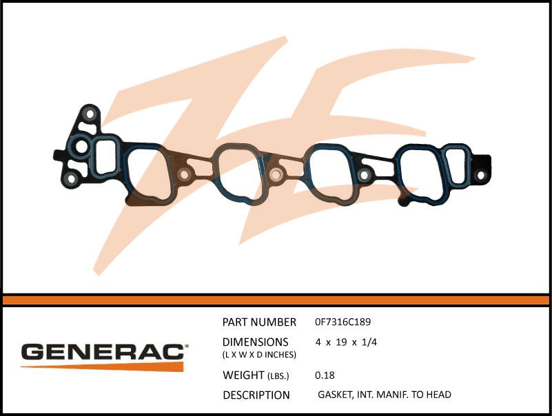 Generac 0F7316C189 Intake Manifold To Head Gasket DROP SHIP ONLY