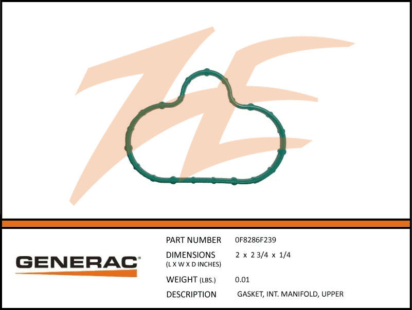 Generac 0F8286F239 Upper Intake Manifold Gasket 3.0L Ford DROP SHIP ONLY