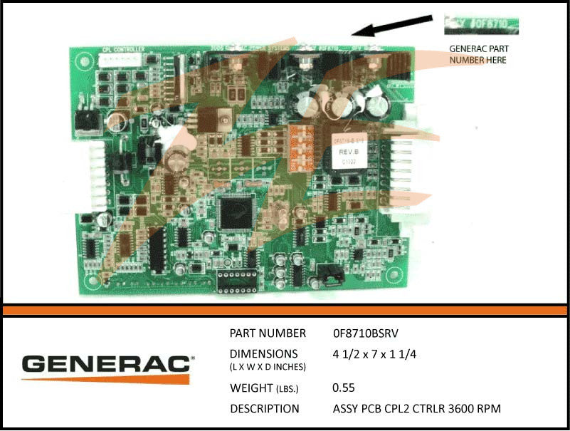 Generac 0F8710BSRV Controller PCB Assembly 3600 RPM