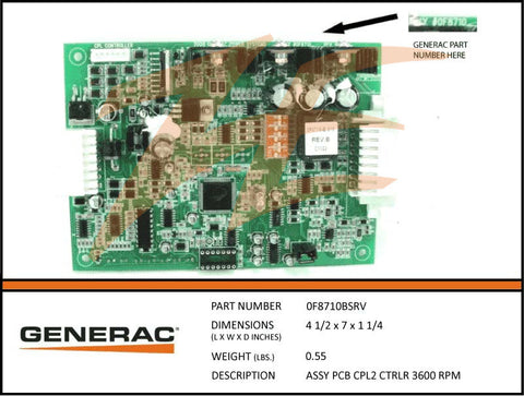 Generac 0F8710BSRV Controller PCB Assembly 3600 RPM