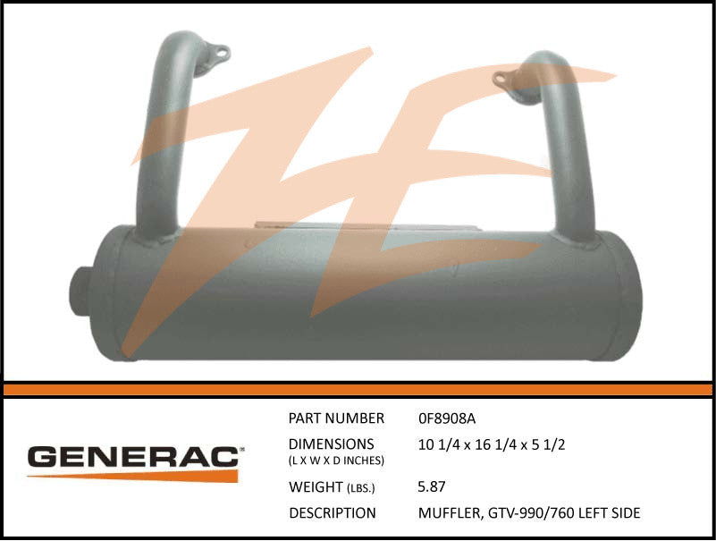 Generac 0F8908A Muffler 990/760 Left Side
