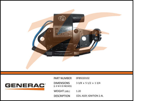 Generac 0F89220102 Ignition Coil Assembly 2.4L