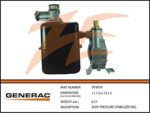 Generac 0F9078 Fuel Regulator Pressure Stabilizer Assembly